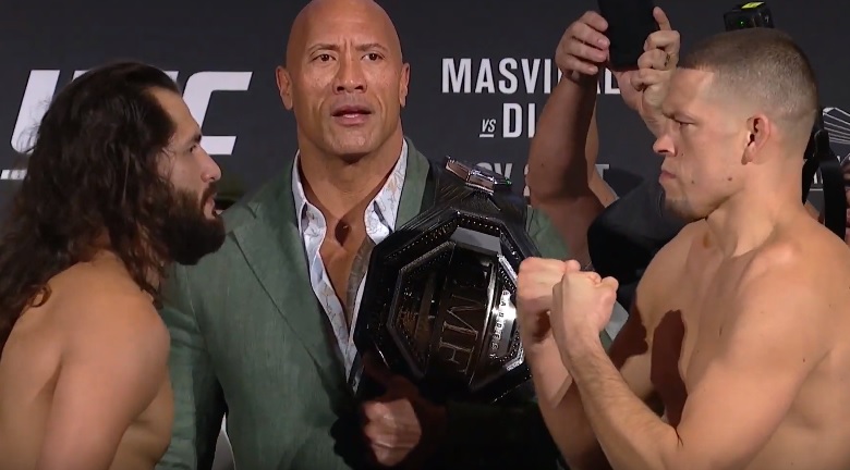 Dwayne Johnson presents BMF belt at Jorge Masvidal, Nate Diaz's 'UFC 244' weigh-ins in New York